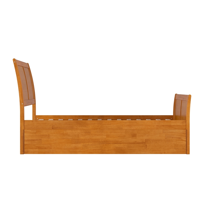 Portland Twin Wood Bed with Matching Footboard & Trundle in Light Toffee