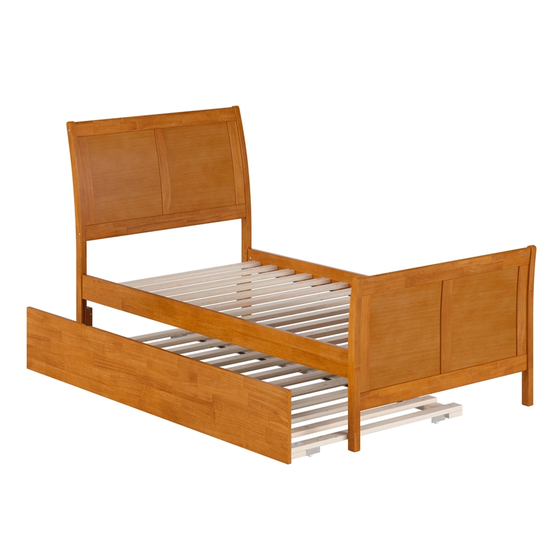 Portland Twin Wood Bed with Matching Footboard & Trundle in Light Toffee