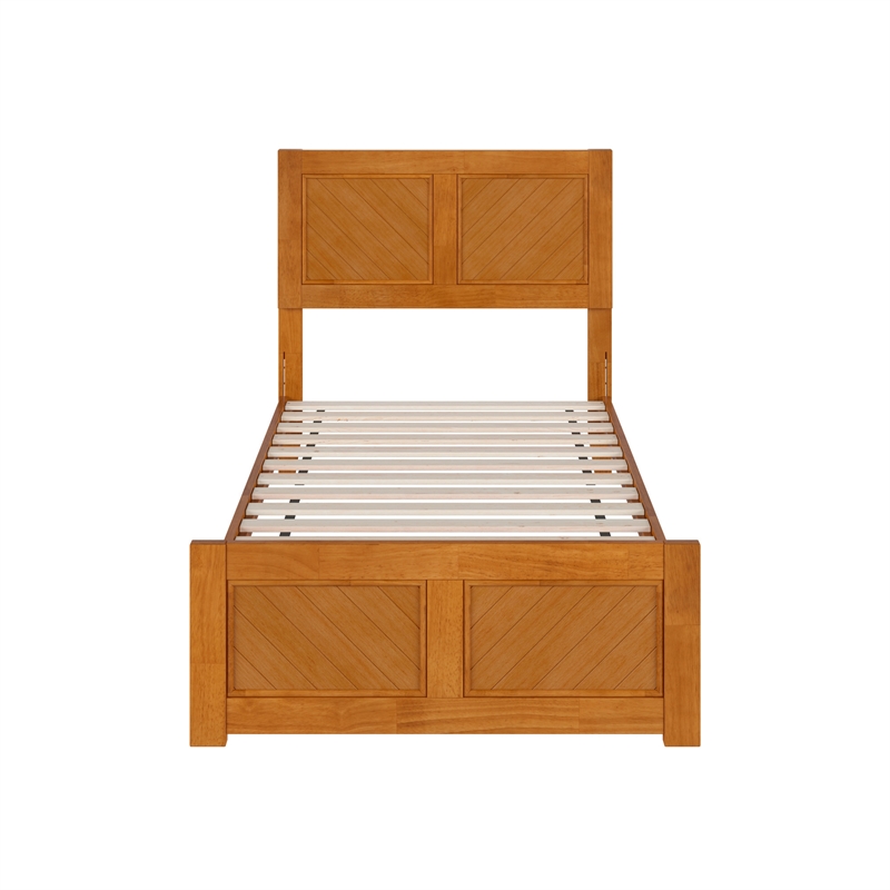Berkshire Twin Wood Low Profile Platform Bed wMatching Footboard in Light Toffee