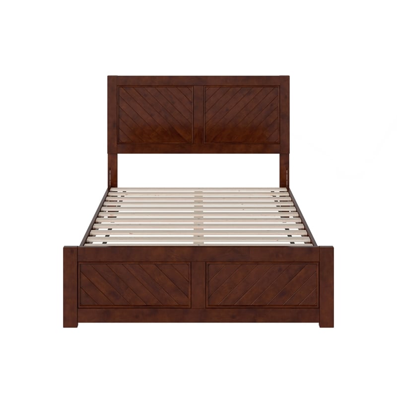 Berkshire Full Low Profile Wood Platform Bed with Matching Footboard in Walnut