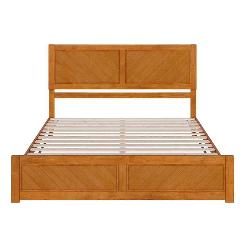 Berkshire King Wood Low Profile Platform Bed wMatching Footboard in Light Toffee