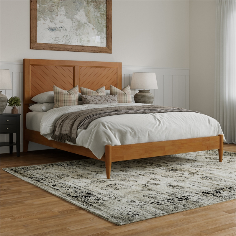 Berkshire Queen Wood Low Profile Platform Bed in Light Toffee