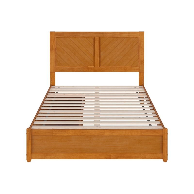 Clayton Full Wood Platform Bed with Panel Footboard & Drawers in Light Toffee