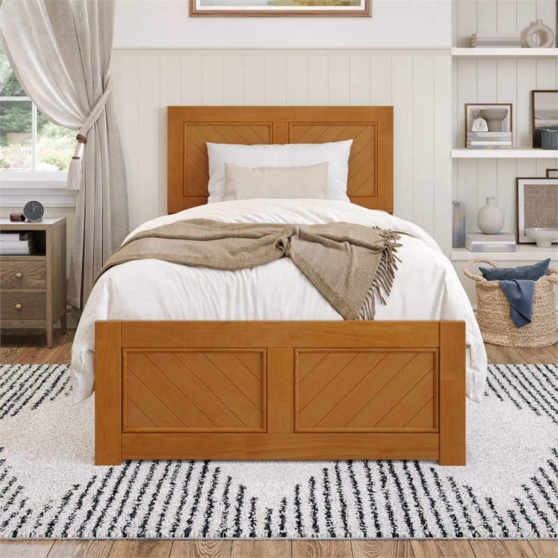 Canyon Twin XL Foundation Bed Frame with Matching Footboard in Light Toffee