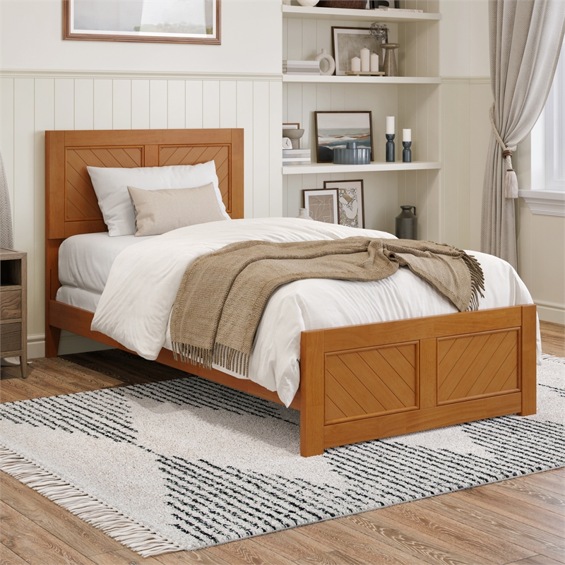 Canyon Twin XL Foundation Bed Frame with Matching Footboard in Light Toffee