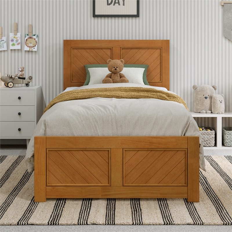 Canyon Twin Foundation Bed Frame with Matching Footboard in Light Toffee