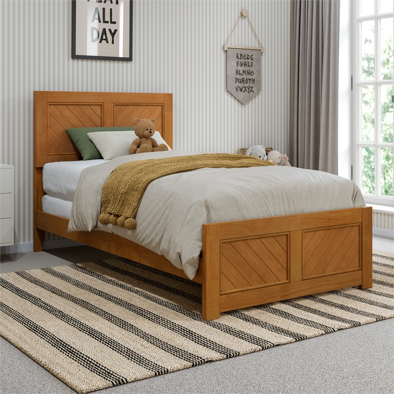Canyon Twin Foundation Bed Frame with Matching Footboard in Light Toffee