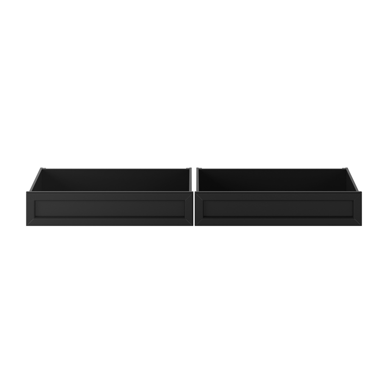 Twin/Full Mid-Century Modern Solid Wood Under Bed Storage Drawers in Black