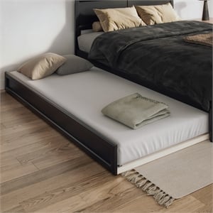 Twin XL Mid-Century Modern Solid Wood Trundle Bed in Black