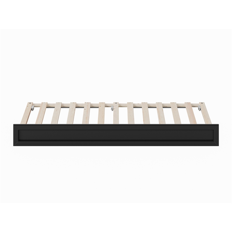 Twin Mid-Century Modern Solid Wood Trundle Bed in Black
