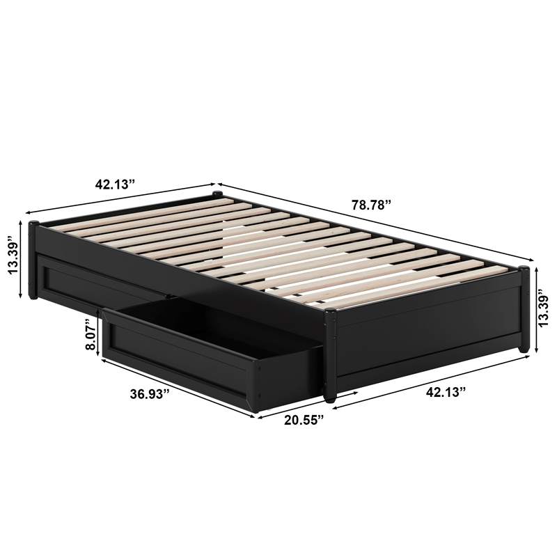Barcelona Twin Panel Platform Bed with 2 Storage Drawers in Black