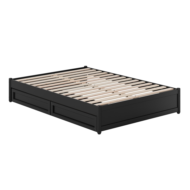 Barcelona Full Panel Platform Bed with 2 Storage Drawers in Black