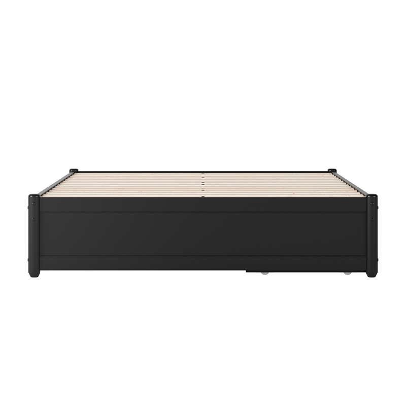 Barcelona Full Panel Platform Bed with 2 Storage Drawers in Black