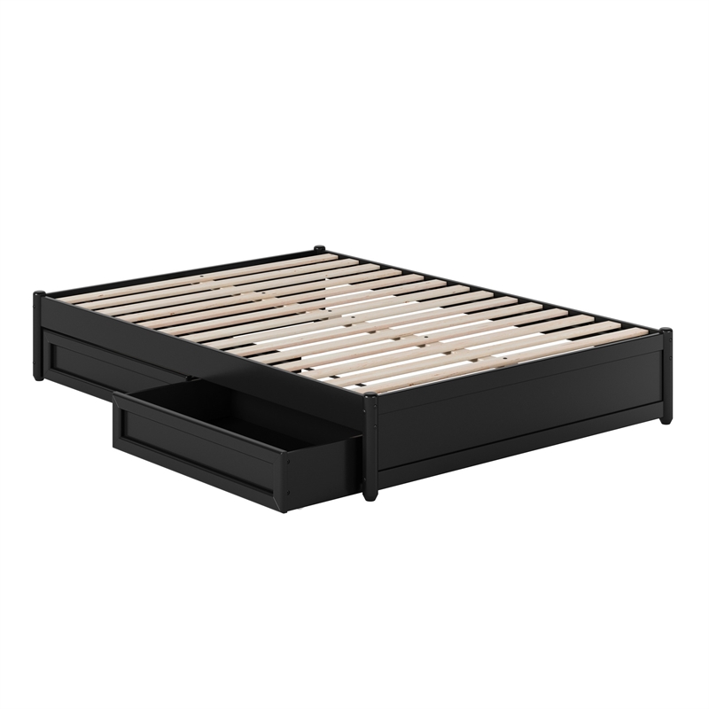 Barcelona Full Panel Platform Bed with 2 Storage Drawers in Black