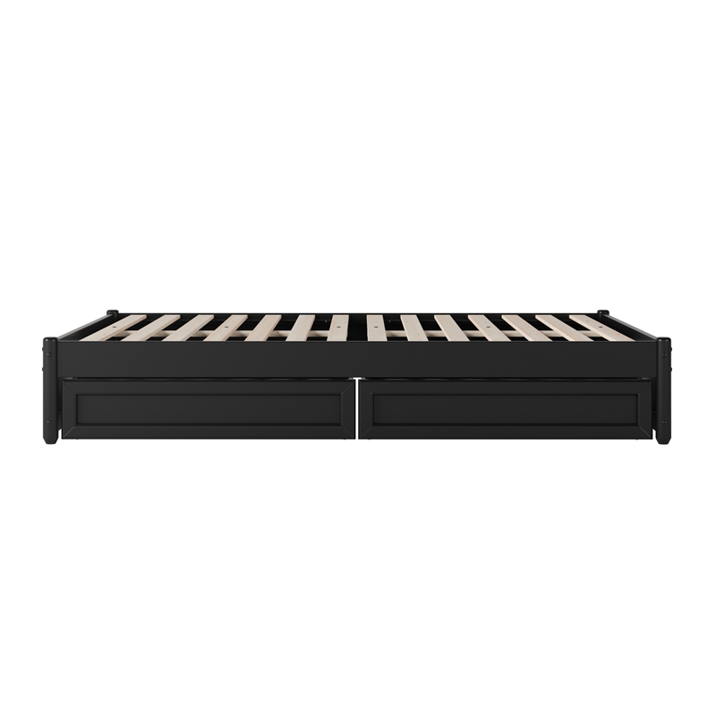 Barcelona Full Panel Platform Bed with 2 Storage Drawers in Black