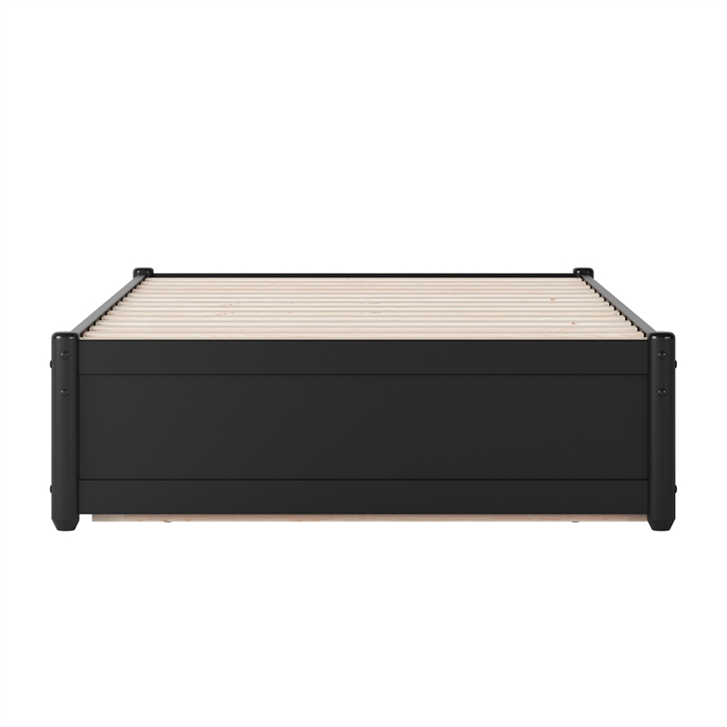 Barcelona Twin XL Solid Wood Panel Platform Bed with Twin XL Trundle in Black