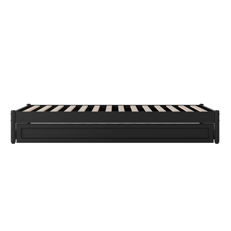 Barcelona Twin XL Solid Wood Panel Platform Bed with Twin XL Trundle in Black