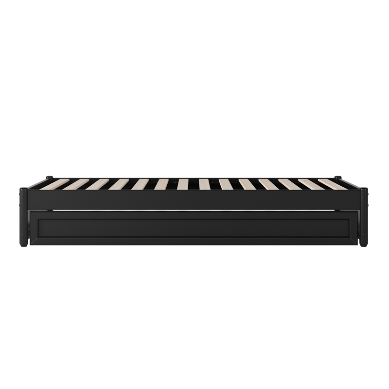 Barcelona Twin Solid Wood Panel Platform Bed with Twin Trundle in Black