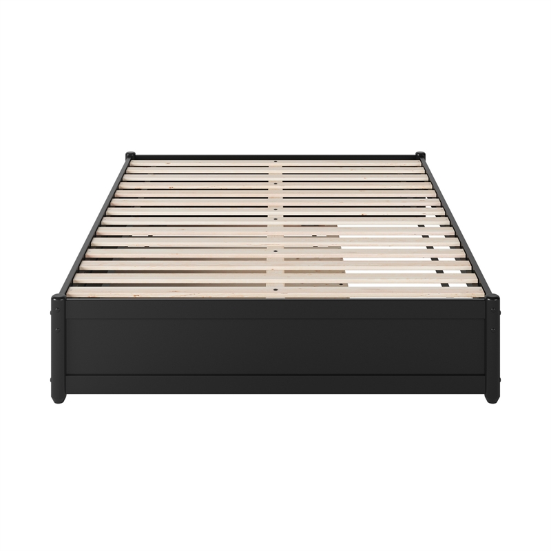 Barcelona Full Solid Wood Panel Platform Bed with Twin Trundle in Black