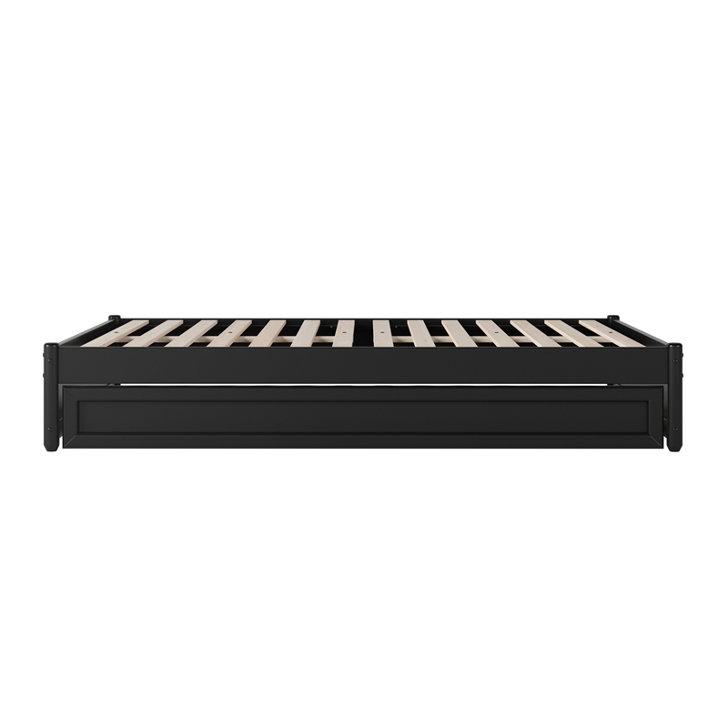 Barcelona Full Solid Wood Panel Platform Bed with Twin Trundle in Black