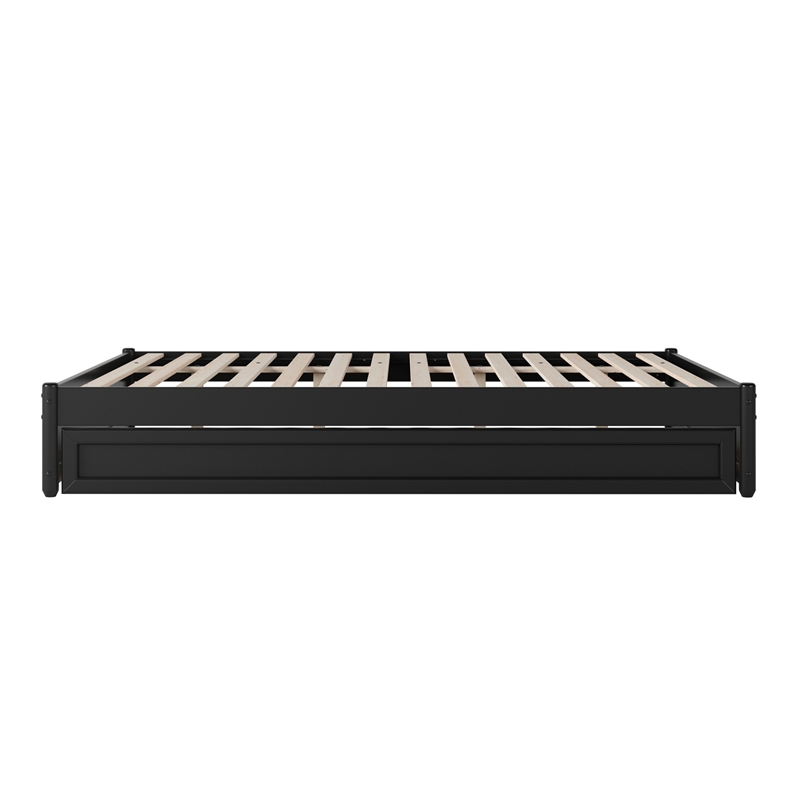 Barcelona Queen Solid Wood Panel Platform Bed with Twin XL Trundle in Black