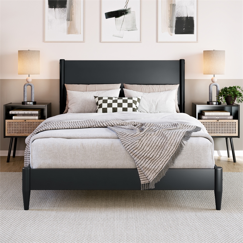 Pasadena Full Solid Wood Low Profile Platform Bed in Black