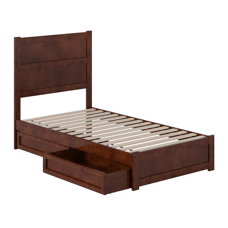 Aveline Twin Platform Bed with Matching Footboard & Drawers in Walnut