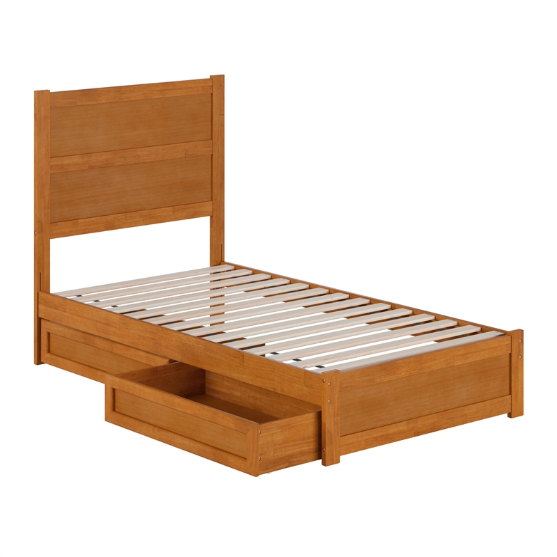 Aveline Twin Platform Bed with Matching Footboard & Drawers in Light Toffee