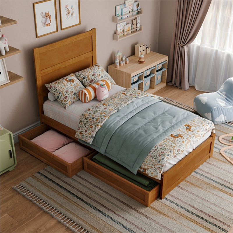 Aveline Twin Platform Bed with Matching Footboard & Drawers in Light Toffee