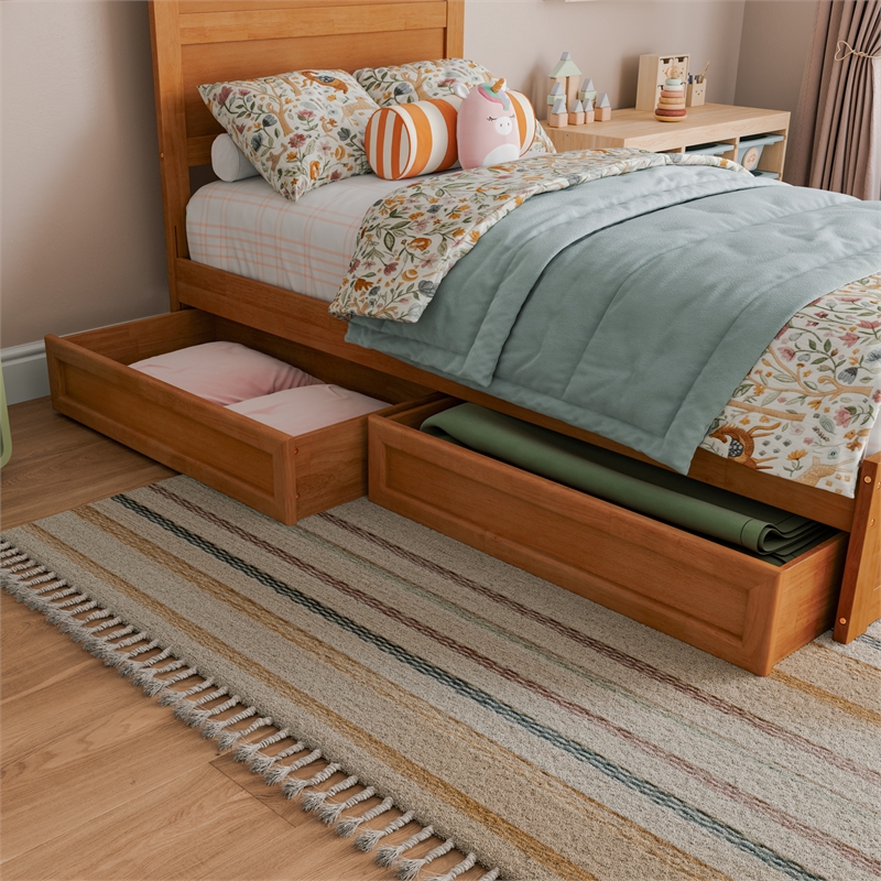 Aveline Twin Platform Bed with Matching Footboard & Drawers in Light Toffee