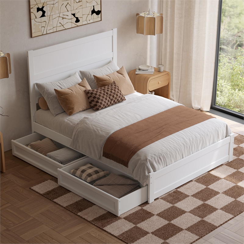 Aveline Full Platform Bed with Matching Footboard & Drawers in White