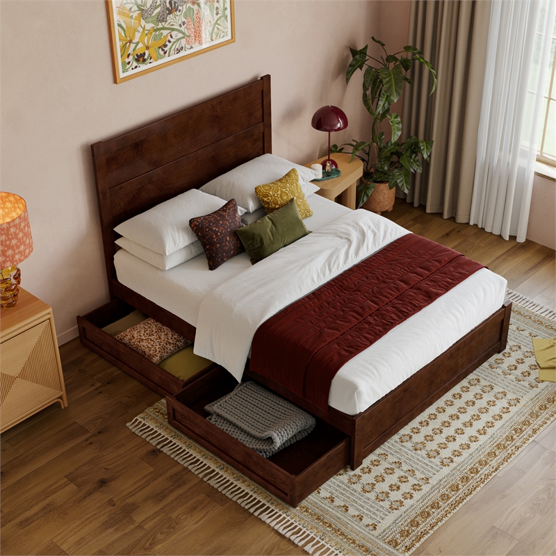 Aveline Full Platform Bed with Matching Footboard & Drawers in Walnut