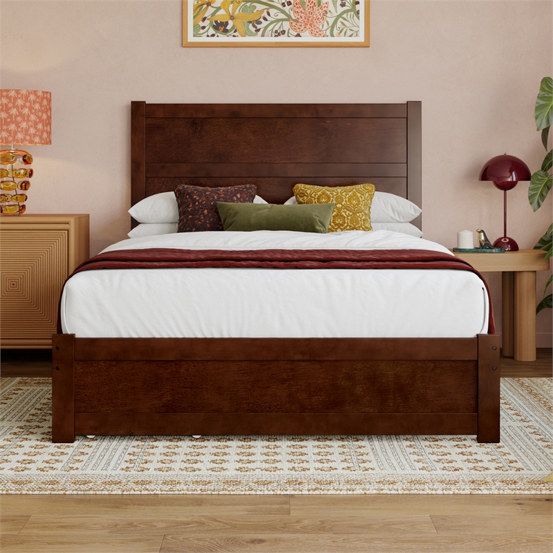 Aveline Full Platform Bed with Matching Footboard & Drawers in Walnut