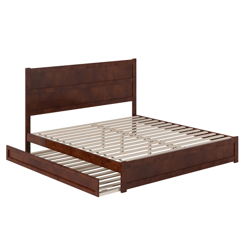 Aveline King Wood Platform Bed Matching Footboard & Twin XL Trundle in Walnut