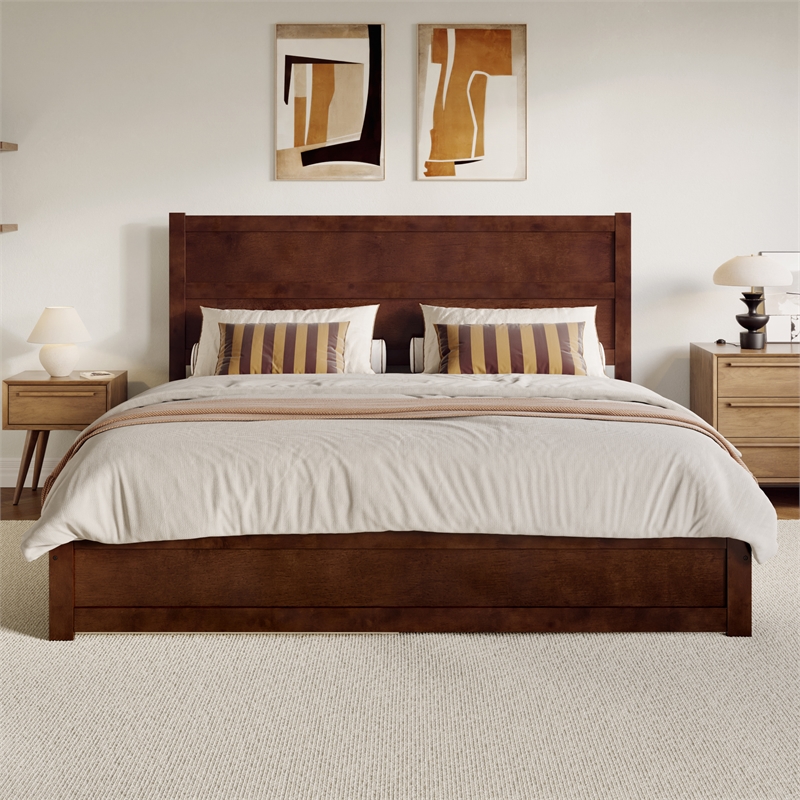 Aveline King Wood Platform Bed Matching Footboard & Twin XL Trundle in Walnut