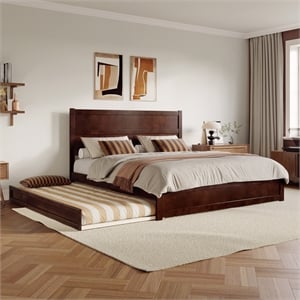 Aveline King Wood Platform Bed Matching Footboard & Twin XL Trundle in Walnut