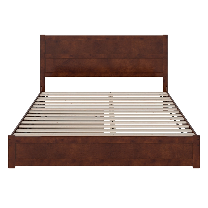 Aveline King Wood Platform Bed Matching Footboard & Twin XL Trundle in Walnut