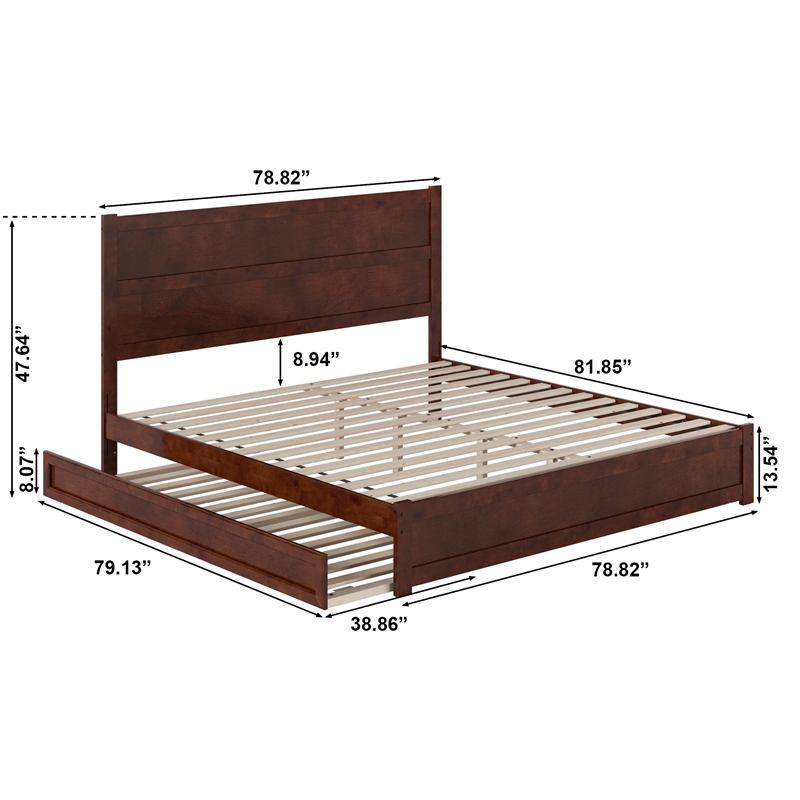 Aveline King Wood Platform Bed Matching Footboard & Twin XL Trundle in Walnut