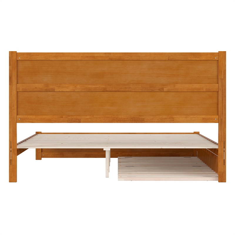 Aveline King Wood Platform Bed wMatching Footboard & TXL Trundle in Light Toffee