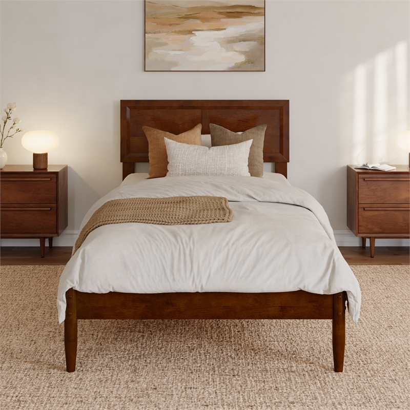 Ellarie Twin XL Solid Wood Platform Bed in Walnut