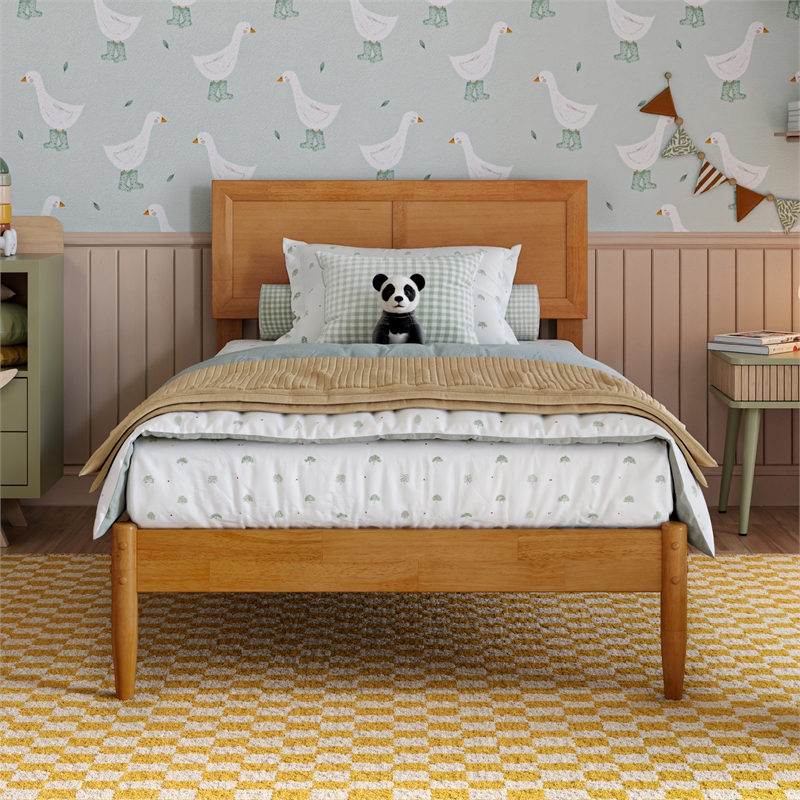 Ellarie Twin Solid Wood Platform Bed in Light Toffee