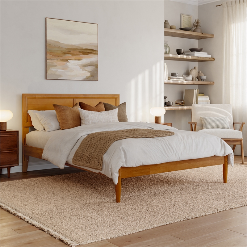 Ellarie Full Wood Platform Bed in Light Toffee