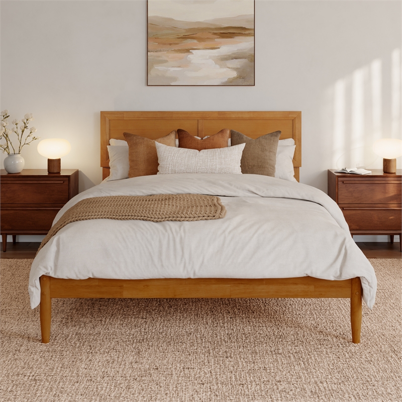 Ellarie Full Wood Platform Bed in Light Toffee