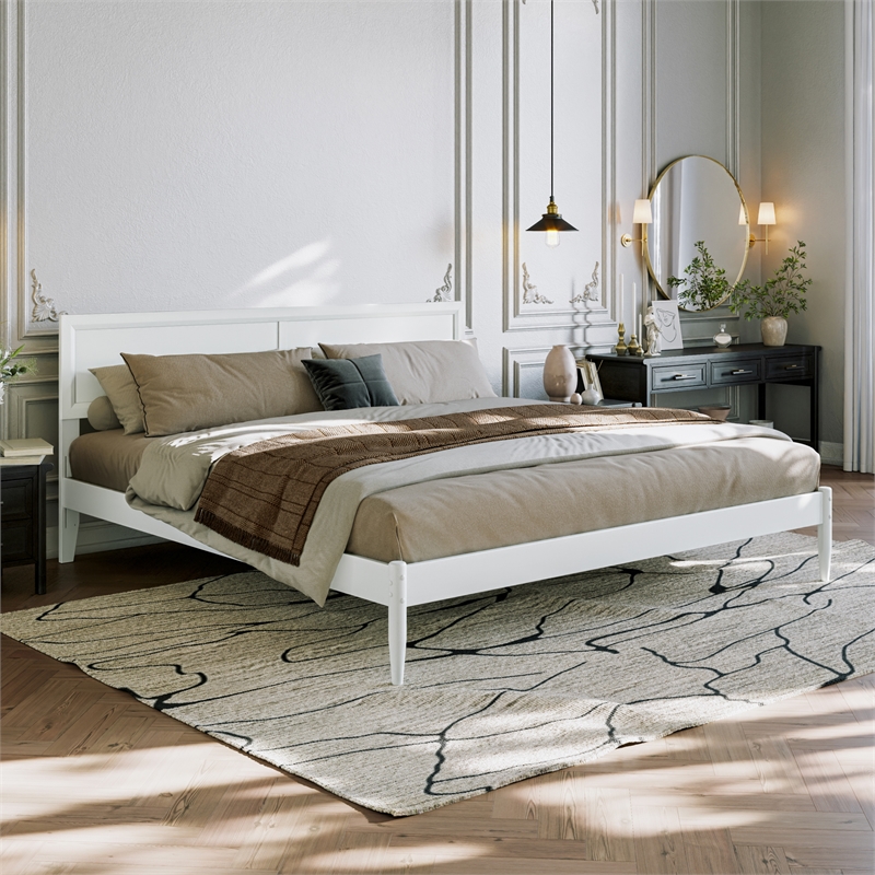 Ellarie King Solid Wood Platform Bed in White