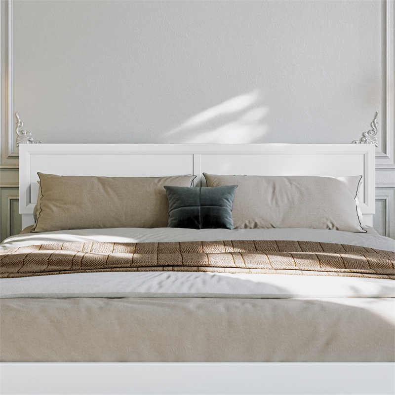 Ellarie King Solid Wood Platform Bed in White