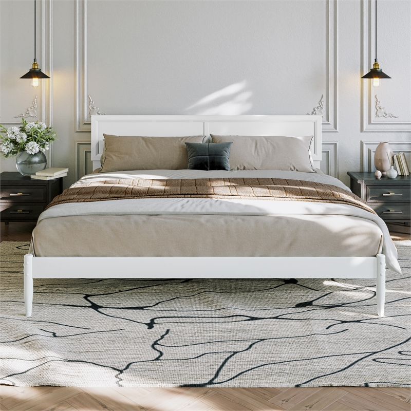 Ellarie King Solid Wood Platform Bed in White