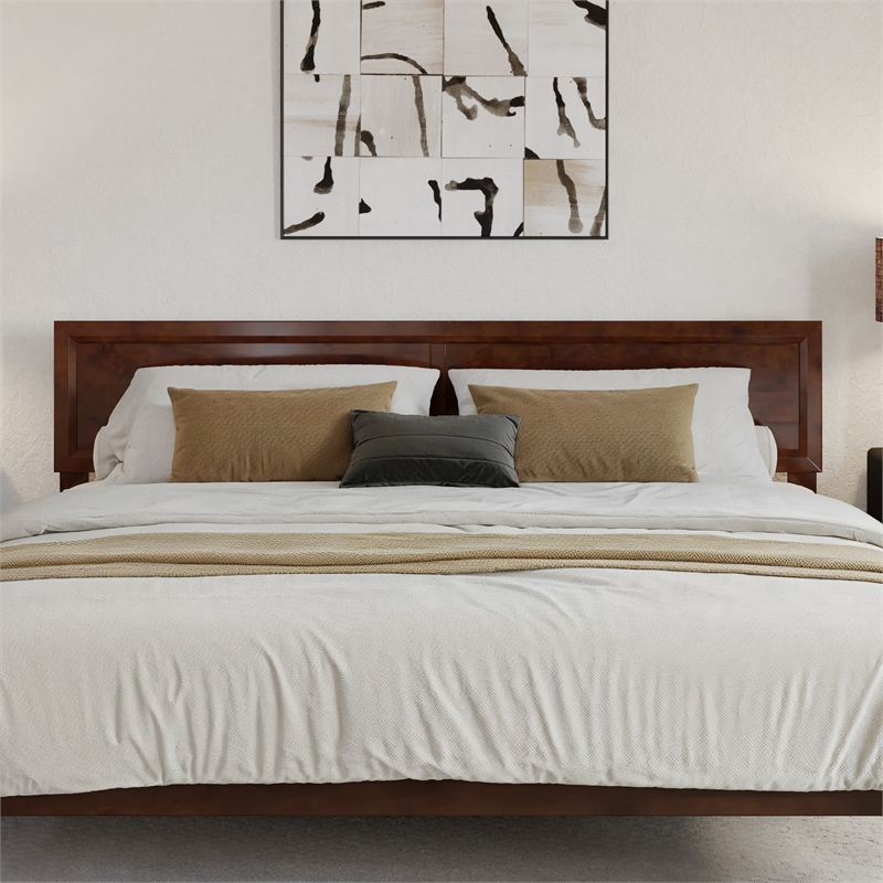 Ellarie King Wood Platform Bed in Walnut