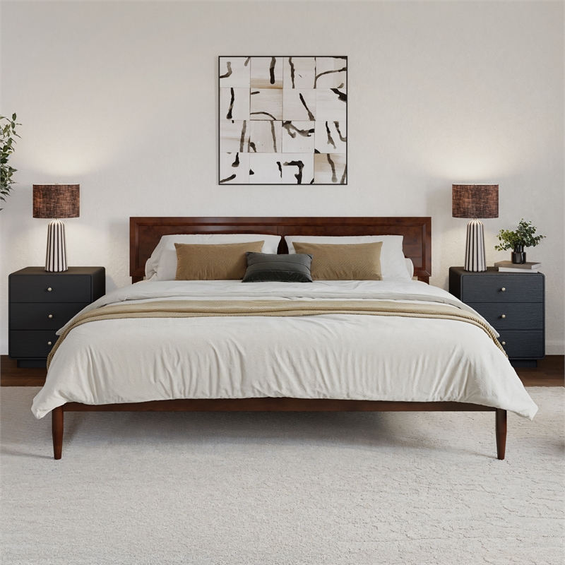 Ellarie King Wood Platform Bed in Walnut
