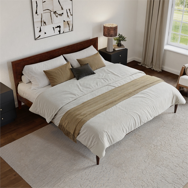 Ellarie King Wood Platform Bed in Walnut