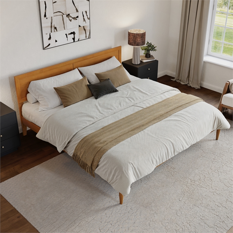 Ellarie King Wood Platform Bed in Light Toffee